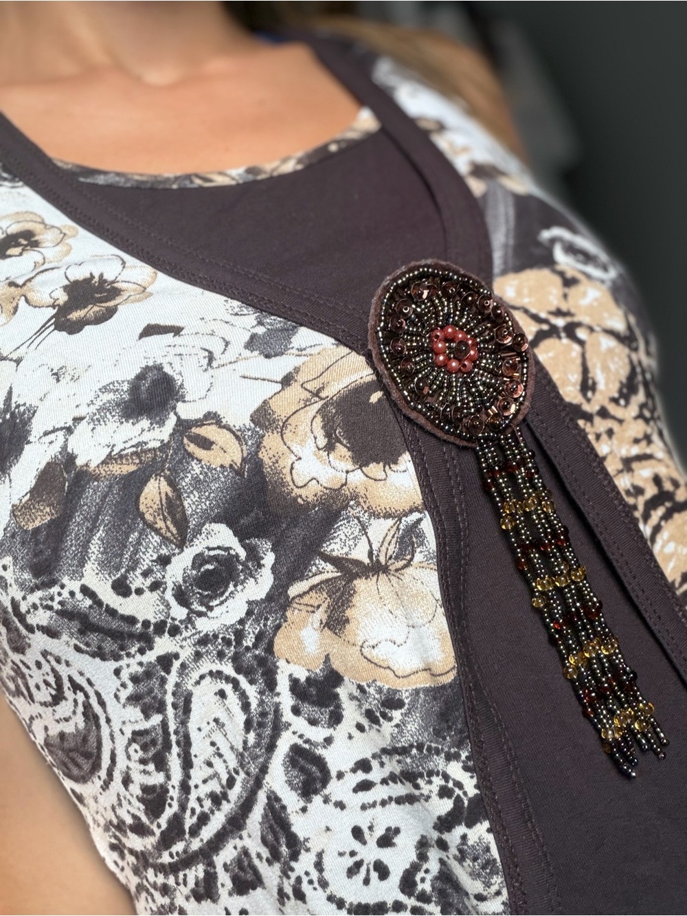 Vintage Y2K Apriori Beaded Medallion Layered Tank Top - Earthcore Grunge - Picture 1 of 10